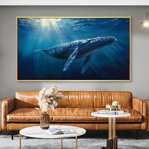 Humpback Whale Canvas Wall Art with Gold Frame