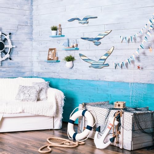 COLOR VALLEY ART 3Pcs Wood Seagull Wall Decor