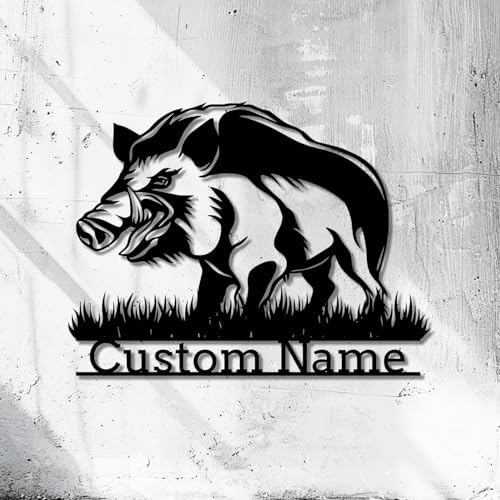 Custom Boar Head Metal Wall Art with Name