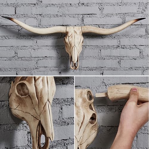 Skull Head Long Horn Wall Decor Handmade Resin Sculpture