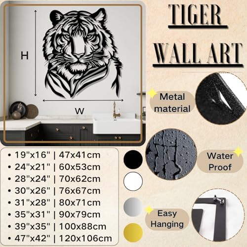 Tiger Head Metal Wall Art 19x16 Inch Decor Sign