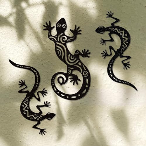 Elegant Black Gecko Wall Sculpture Set of 3