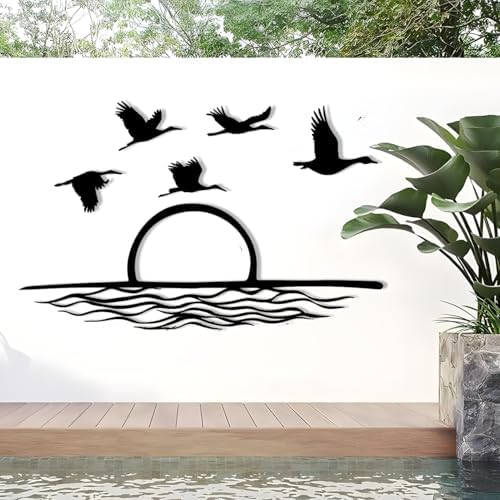 DuiDuiQ Large Metal Seagull Wall Art - Coastal Sunset Scene