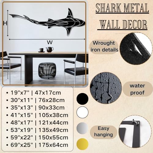 Shark Metal Wall Art 19x7 Inch Ocean Decor Sign