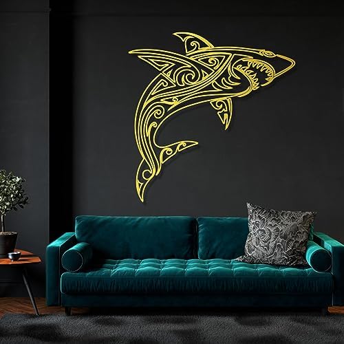 Cadeali Metal Shark Wall Art Decor 185x295 Black