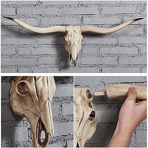 Long Horn Bull Skull Wall Decor Art Sculpture