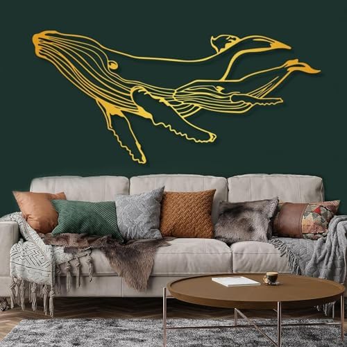 Blue Whale Metal Wall Art 30x14 Inch Decor