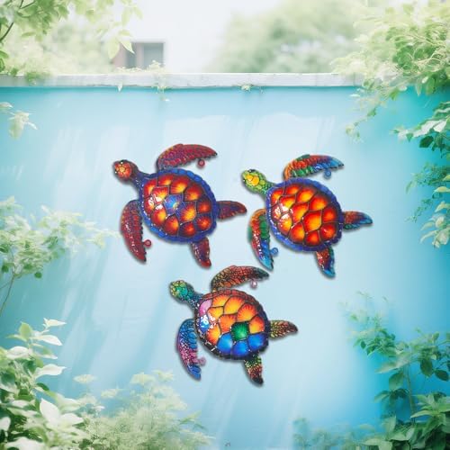 3 Pack Weatherproof Metal Sea Turtle Wall Art Decor