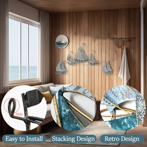 Edaknez Set of 3 Metal Sailboat Wall Art