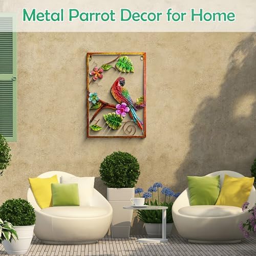 J-Fly Large Metal Wall Art Parrot Tropical Decor