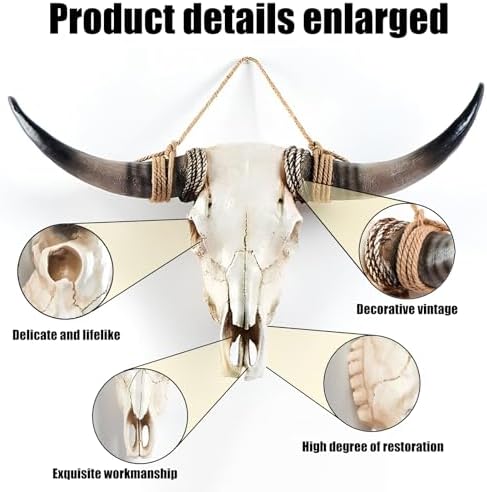 KIWZXKA Longhorn Cow Skull Wall Decor - Handmade Faux Taxidermy Art