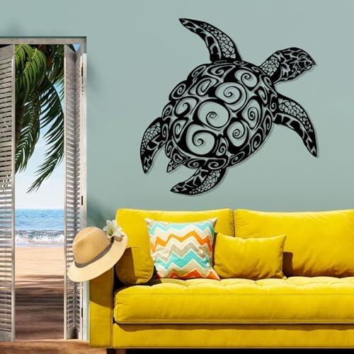 Sea Turtle Wall Art - Modern Metal Ocean Decor Black 28x28 Inch