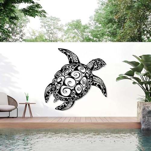 Sea Turtle Wall Art - Modern Metal Ocean Decor Black 28x28 Inch