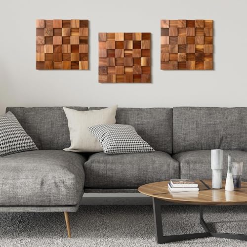 3D Wood Wall Art Set for Living Room Decor