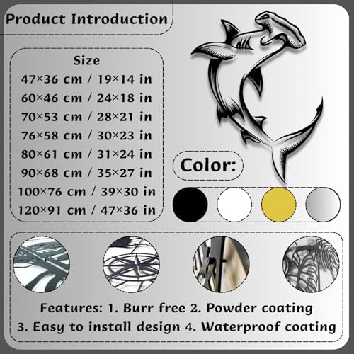 Tawinone Shark Metal Wall Art 76x58 cm Black Wall Decor