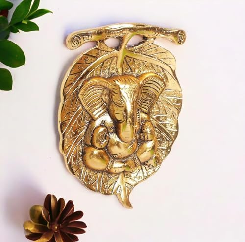 Decorative Metal Ganesha Wall Hanging Gold-Toned Hindu Deity Sculpture