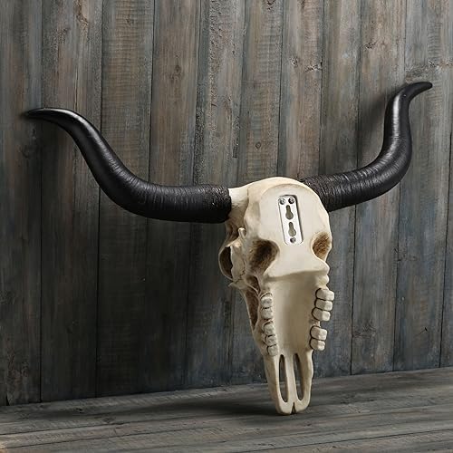 Veronese Design 14 Inch Long Horn Animal Skull Resin Wall Sculpture 1