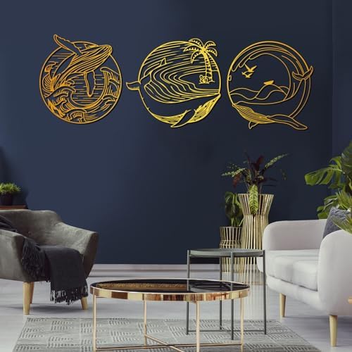 3 Pieces Whale Metal Wall Art Set - Silver Modern Decor Wall Sculptures