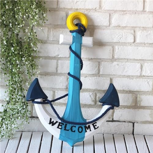 Rustic Wooden Ship Anchor Wall Sculpture - Nile Blue