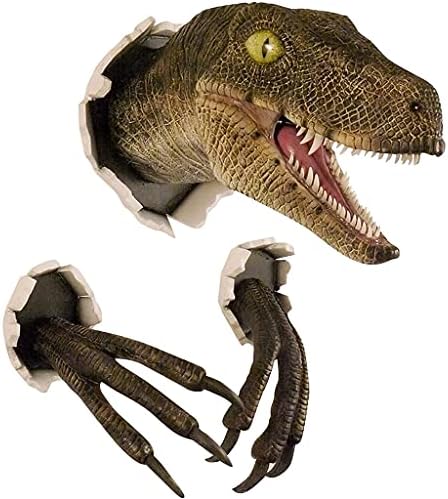 3D Wall-Mounted Velociraptor Sculpture - Realistic Dinosaur Bust Home Decoration Prop
