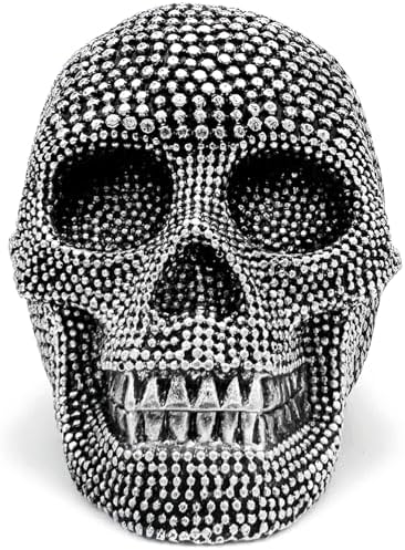 Mageeko Skull Statue Halloween Skeleton Head Gothic Resin Figurine Decoration Sculpture Collectible Gifts Silver