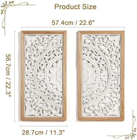 AHUONEL 2 Panel Wall Sculpture Decor Carved Wood Wall Art for Home Living Room Bedroom Entryway Hall Office Decor 23x115