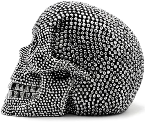Mageeko Skull Statue Halloween Skeleton Head Gothic Resin Figurine Decoration Sculpture Collectible Gifts Silver