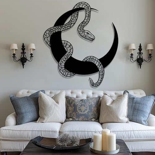 Gothic Snake and Moon Wall Sculpture 19x16 Metal Wall Art