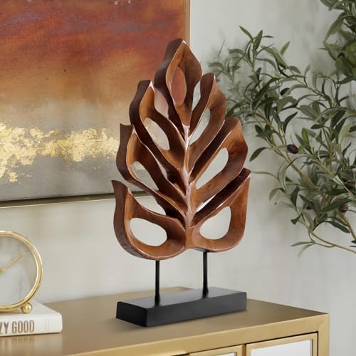 JOLLYMER Leaf Teak Sculpture Home Decor