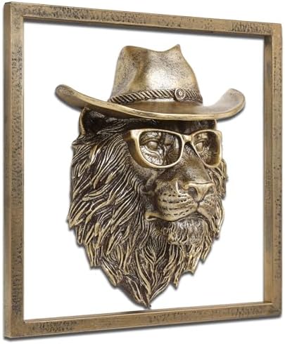 JJALIGHTS Exquisite Resin Lion Wall Sculpture with Gift Frame