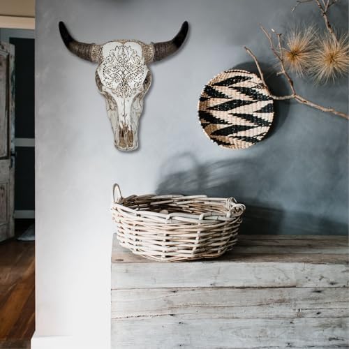 Rustic Tribal Carved Bull Head Skull Wall Art