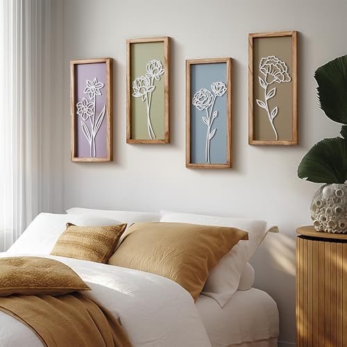 HKBS 3D Flower Wall Art Set of 4 Decor