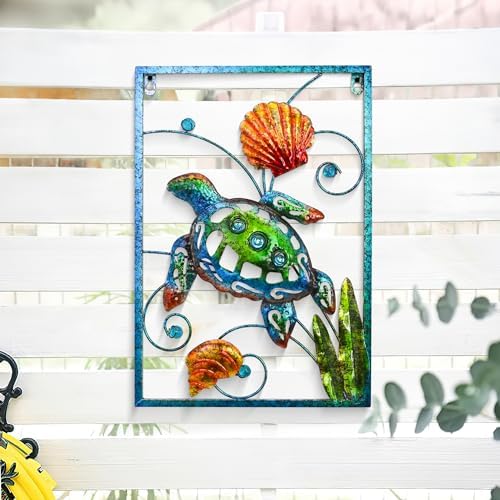 BVLFOOK 18 Inch Metal Sea Turtle Wall Art Decor