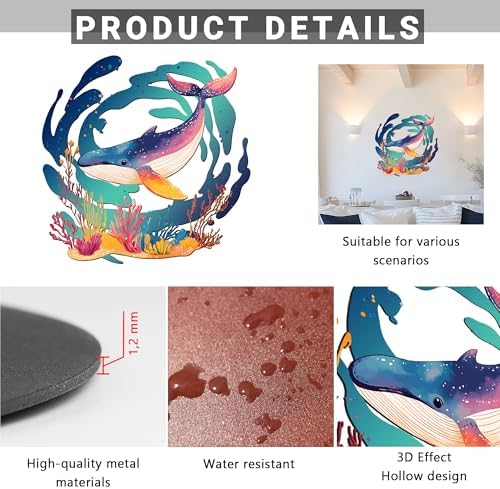 Metal Whale Shark Wall Sculpture with Coral Reef Decor
