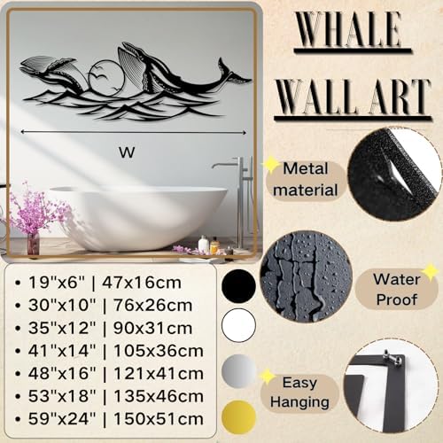 Blue Whale Wall Art 19x6 Metal Decor for Living Room
