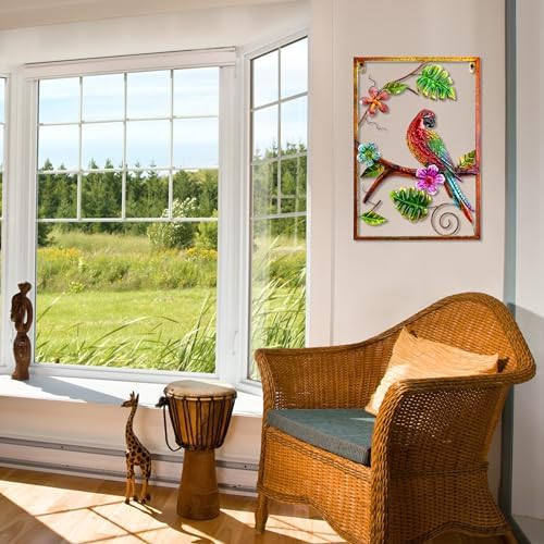 J-Fly Large Metal Wall Art Parrot Tropical Decor
