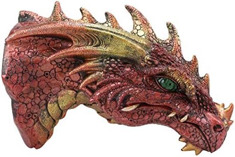 Fantasy Volcanic Fire Red Spiked Dragon Head Wall Decor With Color Changing LED Eyes