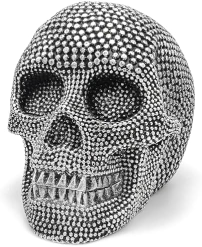 Mageeko Skull Statue Halloween Skeleton Head Gothic Resin Figurine Decoration Sculpture Collectible Gifts Silver