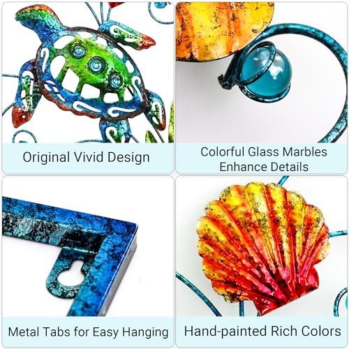 BVLFOOK 18 Inch Metal Sea Turtle Wall Art Decor