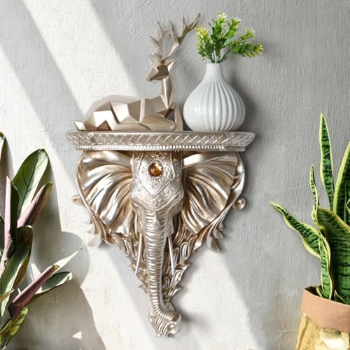 118 Inch Artificial Elephant Head Wall Decor with Shelf