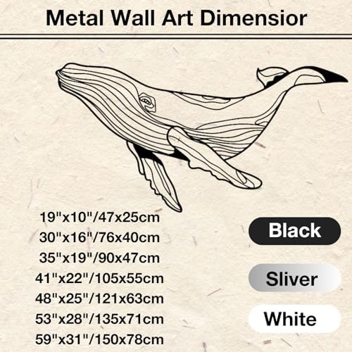 Feuwile Whale Metal Wall Art Ocean Decor for Bedroom Bathroom Living Room 19x10 Inches Black