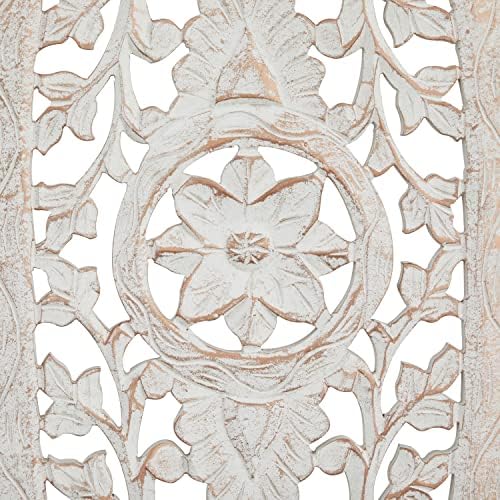 Deco 79 White Wooden Floral Wall Sculpture 16x1x48