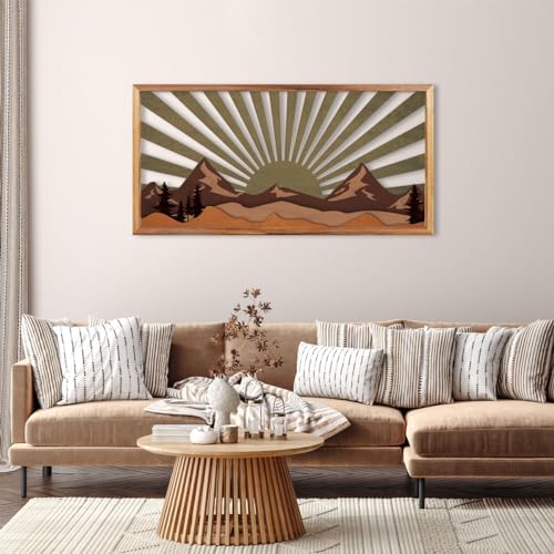 IARTTOP 16x32 Inch Mountain Wood Wall Decor Framed