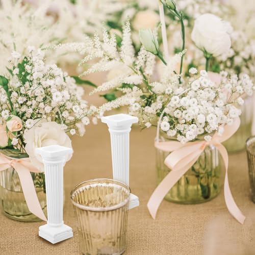 6pcs Roman Pillar Statue Decor - White Plastic Mini Figurine for Home and Wedding