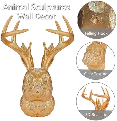 Jackalope Wall Mount Gold Deer Head Decor