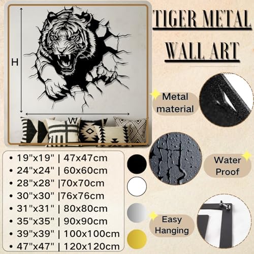 Tiger Metal Wall Art Large Tiger Head Decor 24x24 Inch