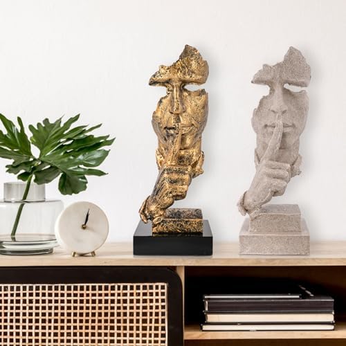 Modern Resin Thinker Statue Brass Color Minimalist Decor