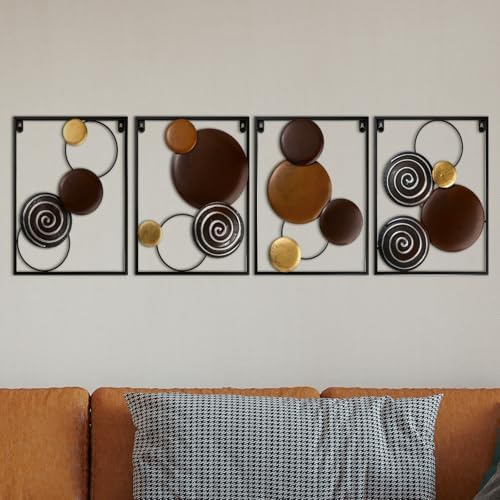 Tandefio 4 Pcs Round Metal Wall Art Sculpture Decor