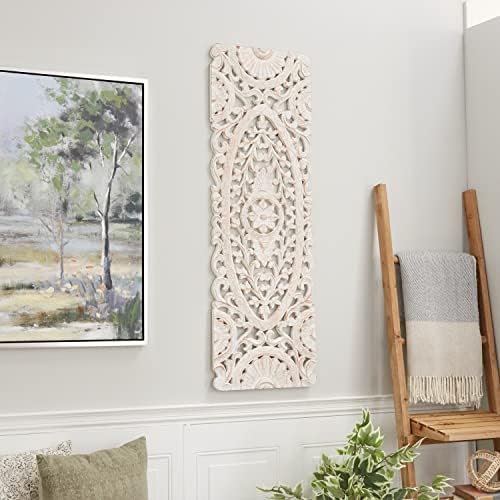 Deco 79 White Wooden Floral Wall Sculpture 16x1x48