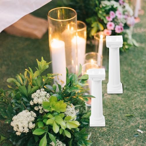 6pcs Roman Pillar Statue Decor - White Plastic Mini Figurine for Home and Wedding